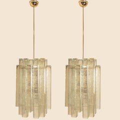 1 of the 5 Doria Ribbled Glass and Brass Pendant, Germany 1960s