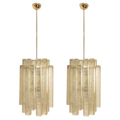 1 of the 5 Doria Ribbled Glass and Brass Pendant, Germany 1960s