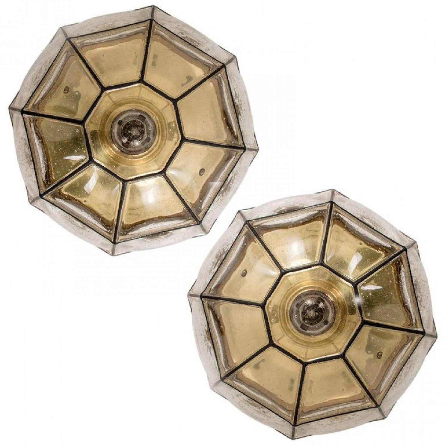 Mid-Century Modern 1 of the 5 Iron and Clear Glass Flush Mount/Wall Lights by Limburg For Sale