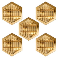 1 of the 5 Large Venini Style Glass Sconces with Triedi Crystals