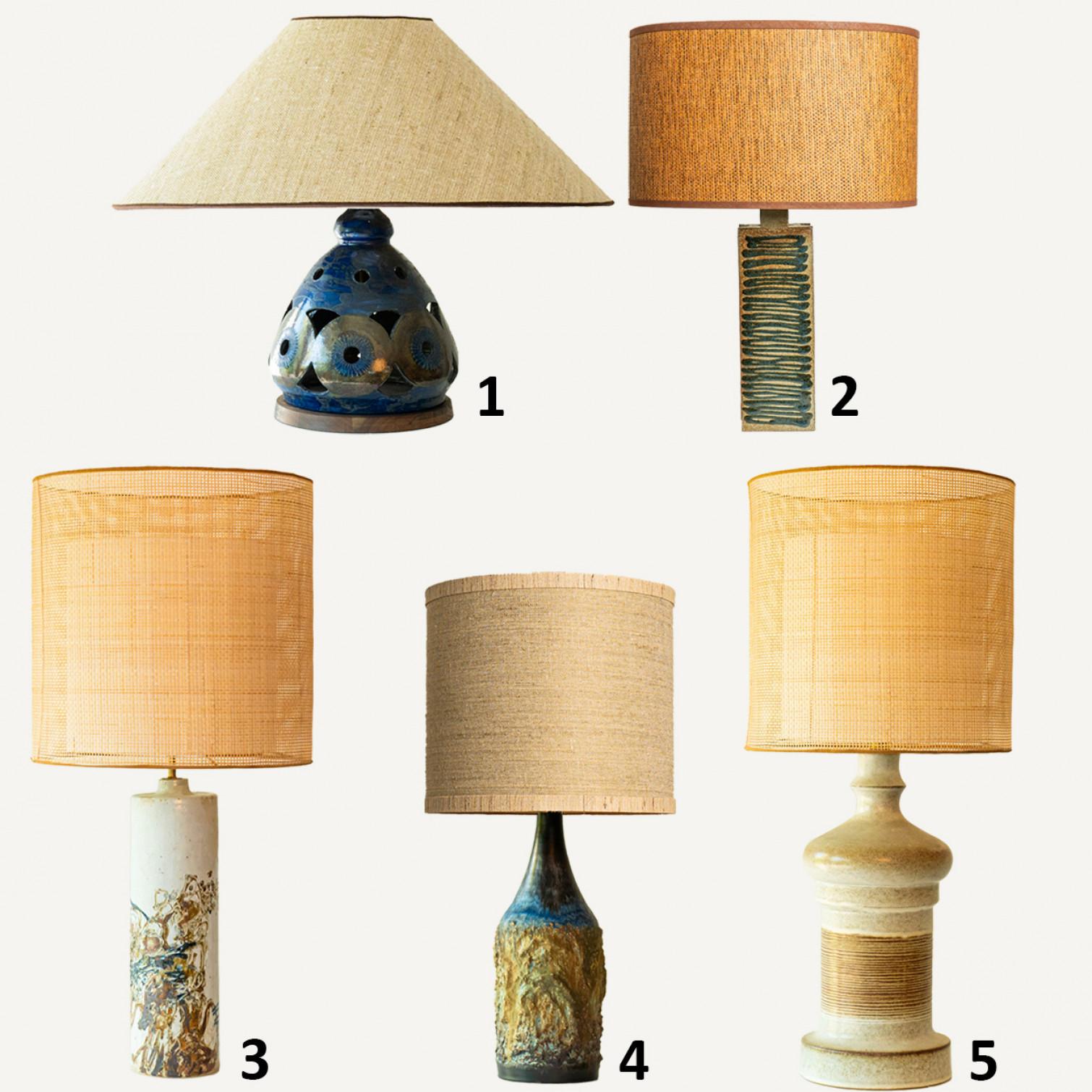 1 of the 5 Multicolor Ceramic Table Lamps, Custom Silk Lamp Shades by R. Houben For Sale 6