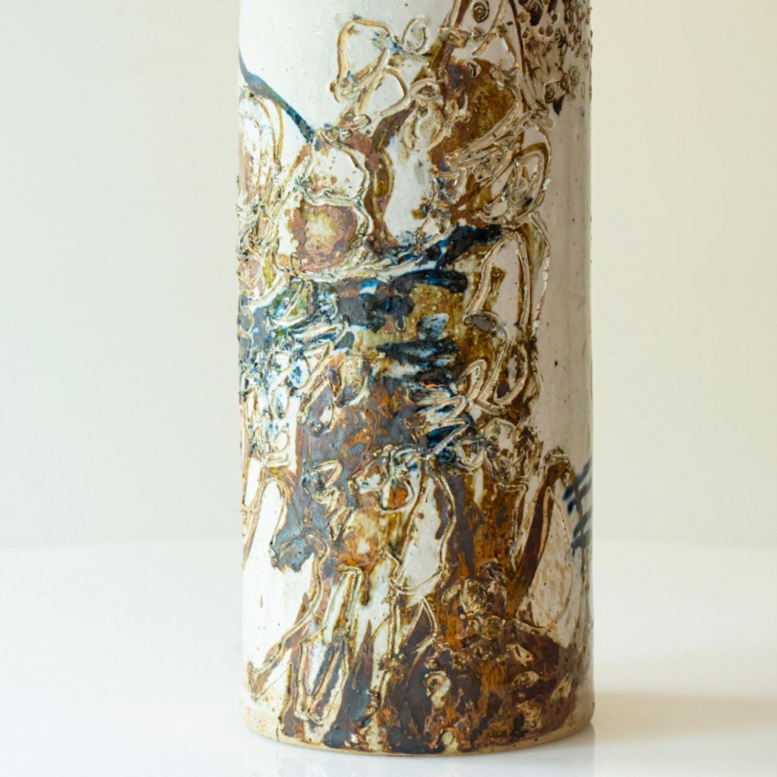 1 of the 5 Multicolor Ceramic Table Lamps, Custom Silk Lamp Shades by R. Houben For Sale 8