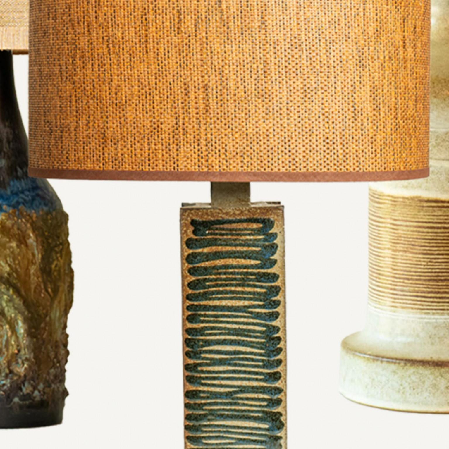 1 of the 5 Multicolor Ceramic Table Lamps, Custom Silk Lamp Shades by R. Houben For Sale 9