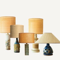 1 der 5 Multicolor Keramik-Tischlampen, Lampenschirme aus Seide von R. Houben