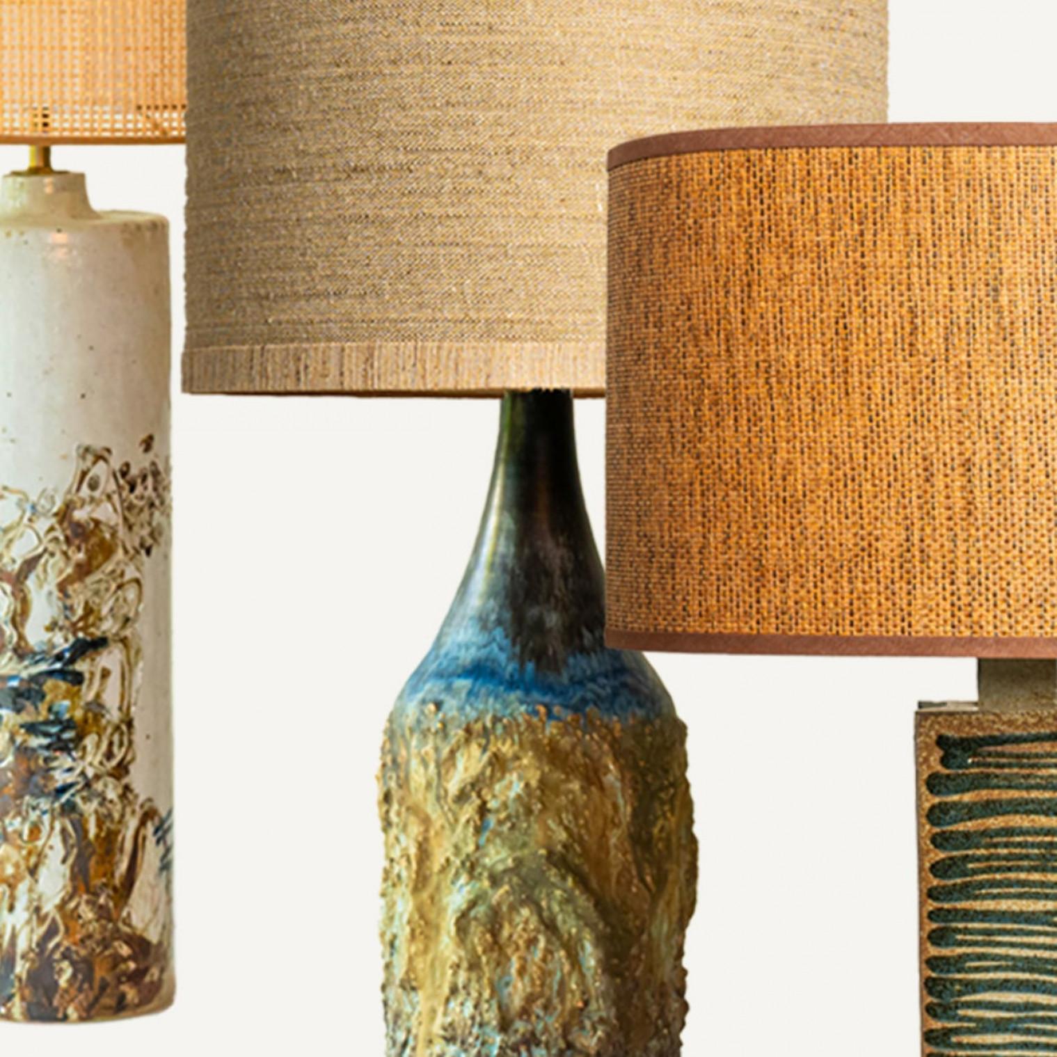 Other 1 of the 5 Multicolor Ceramic Table Lamps, Custom Silk Lamp Shades by R. Houben For Sale