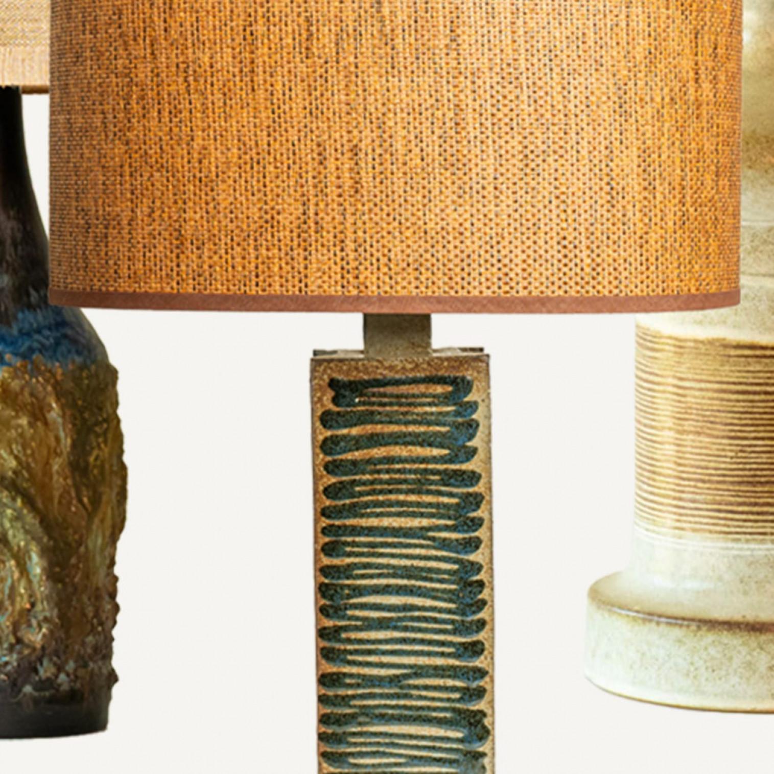 1 of the 5 Multicolor Ceramic Table Lamps, Custom Silk Lamp Shades by R. Houben For Sale 2