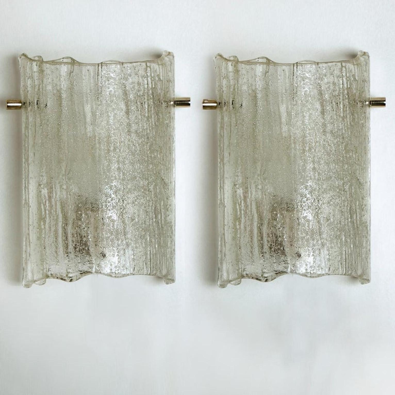 1 of the 5 pairs Massive Glass Wall Light Fixtures by J.T. Kalmar, 1960 For Sale 4