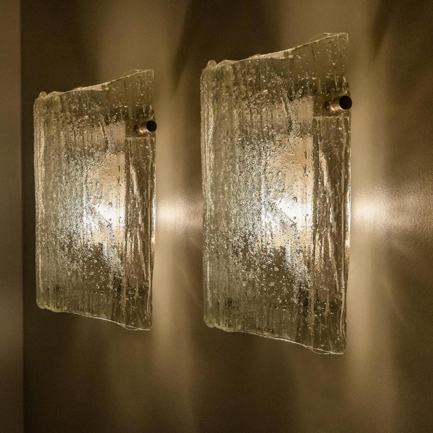 Austrian 1 of the 5 pairs Massive Glass Wall Light Fixtures by J.T. Kalmar, 1960 For Sale