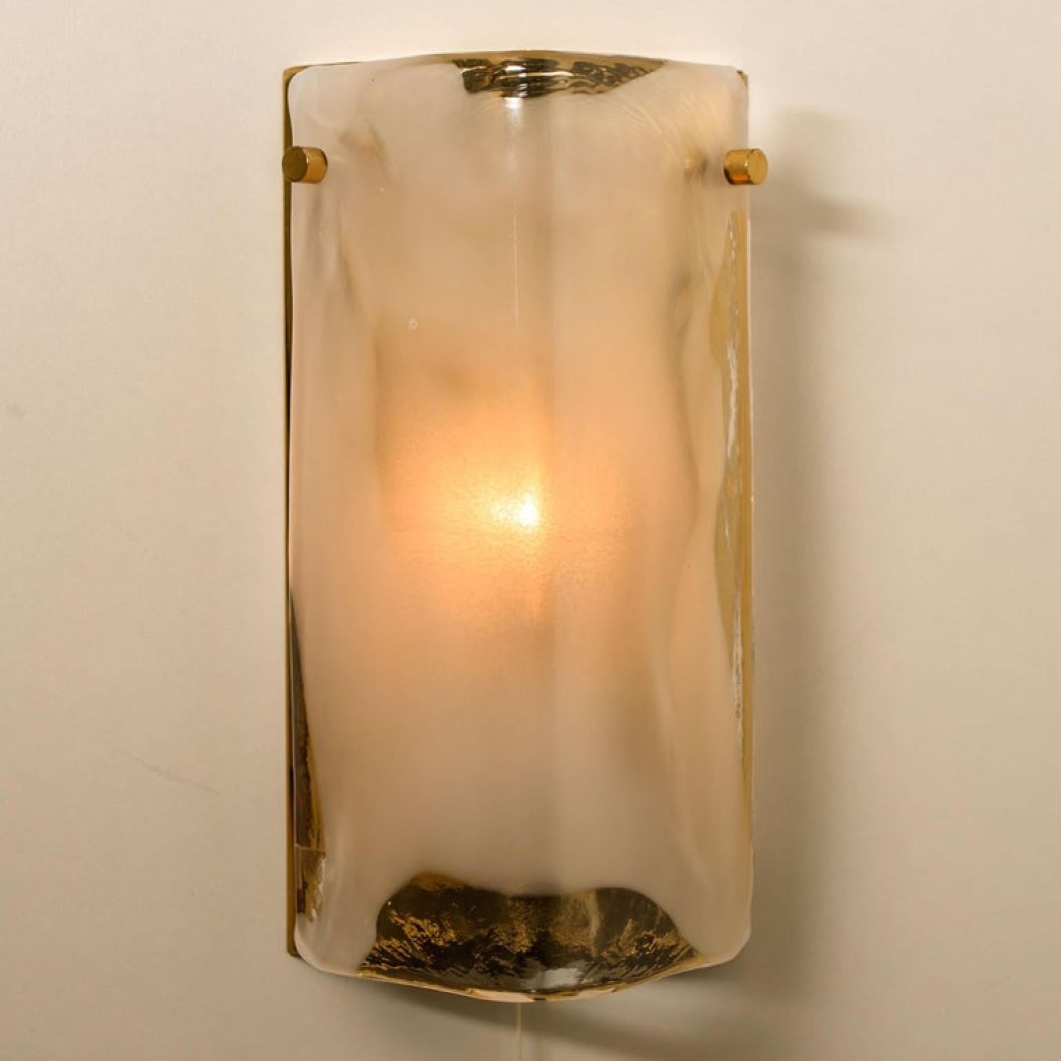 1 of the 5 Pairs of Brass and Hand Blown Murano Glass Wall Lights by J.T. Kalmar For Sale 4
