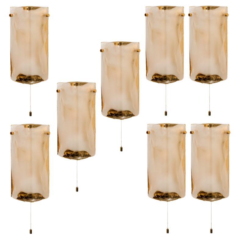 1 of the 5 Pairs of Brass and Hand Blown Murano Glass Wall Lights by J.T. Kalmar For Sale