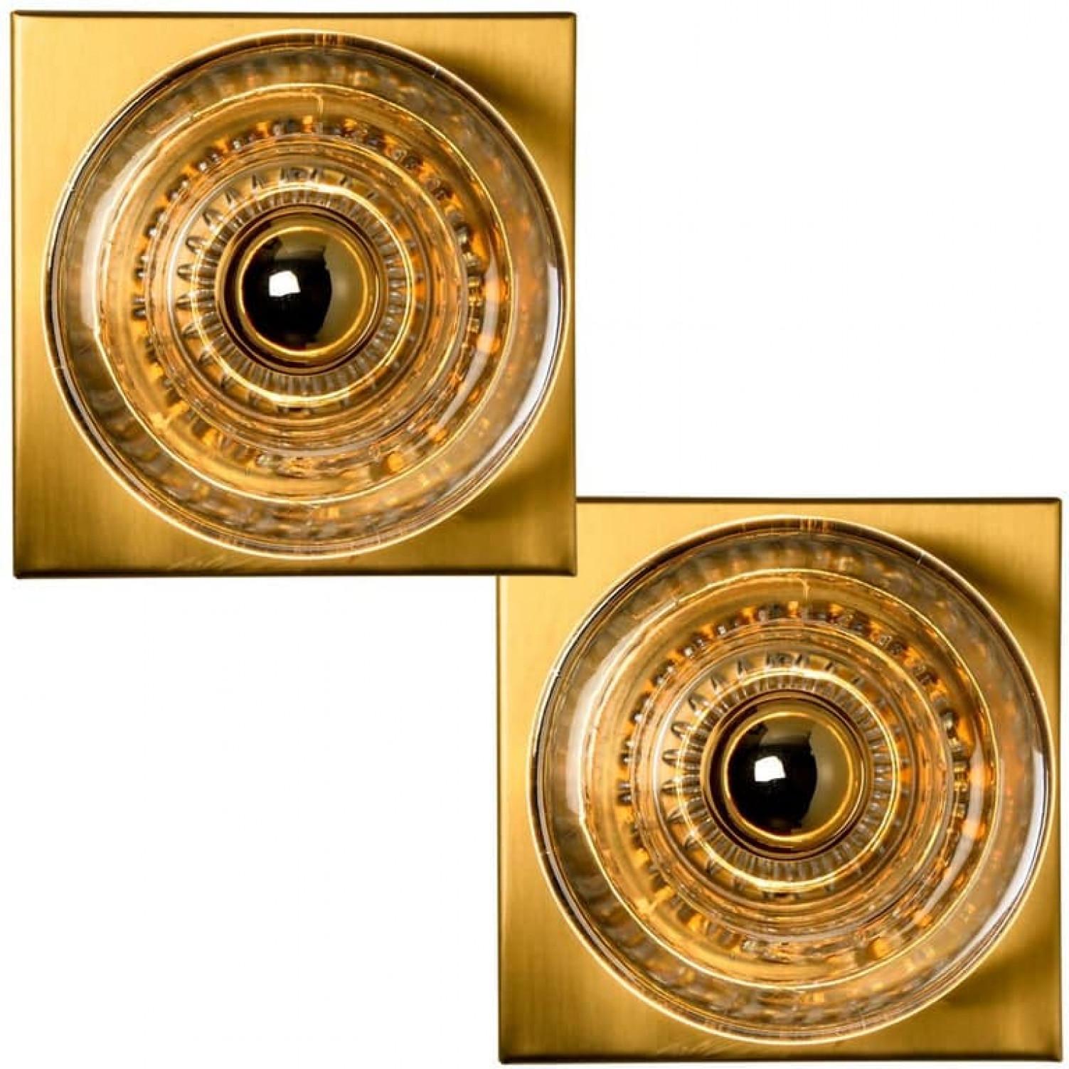 1 de los 5 Pares de Apliques de Pared de Latón Vidrio Empotrables Luces Cosack,  1970s Alemán en venta