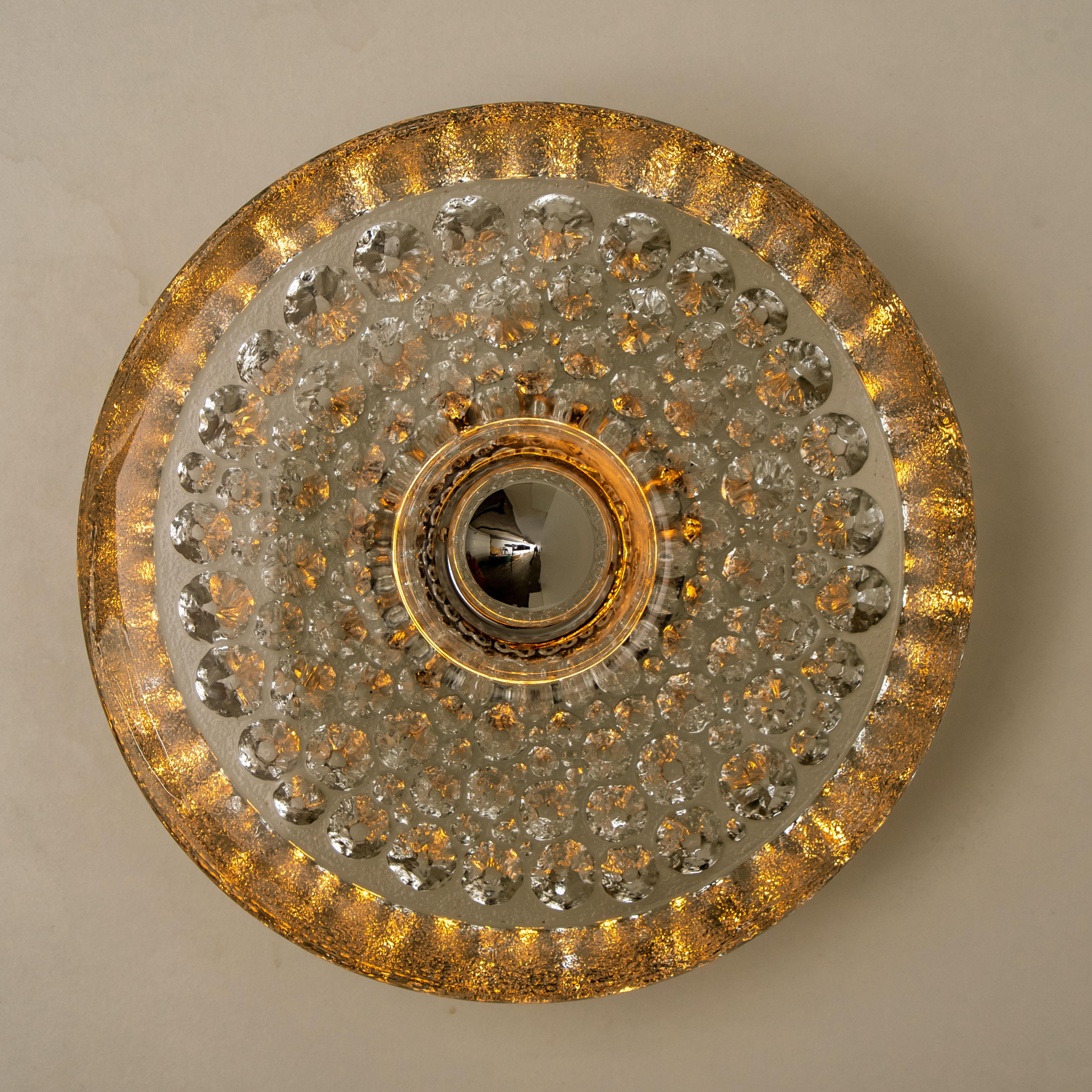 German 1 of the 5 Putzler Wall Lights, Sculptural Glass and Chrome, 1970s For Sale