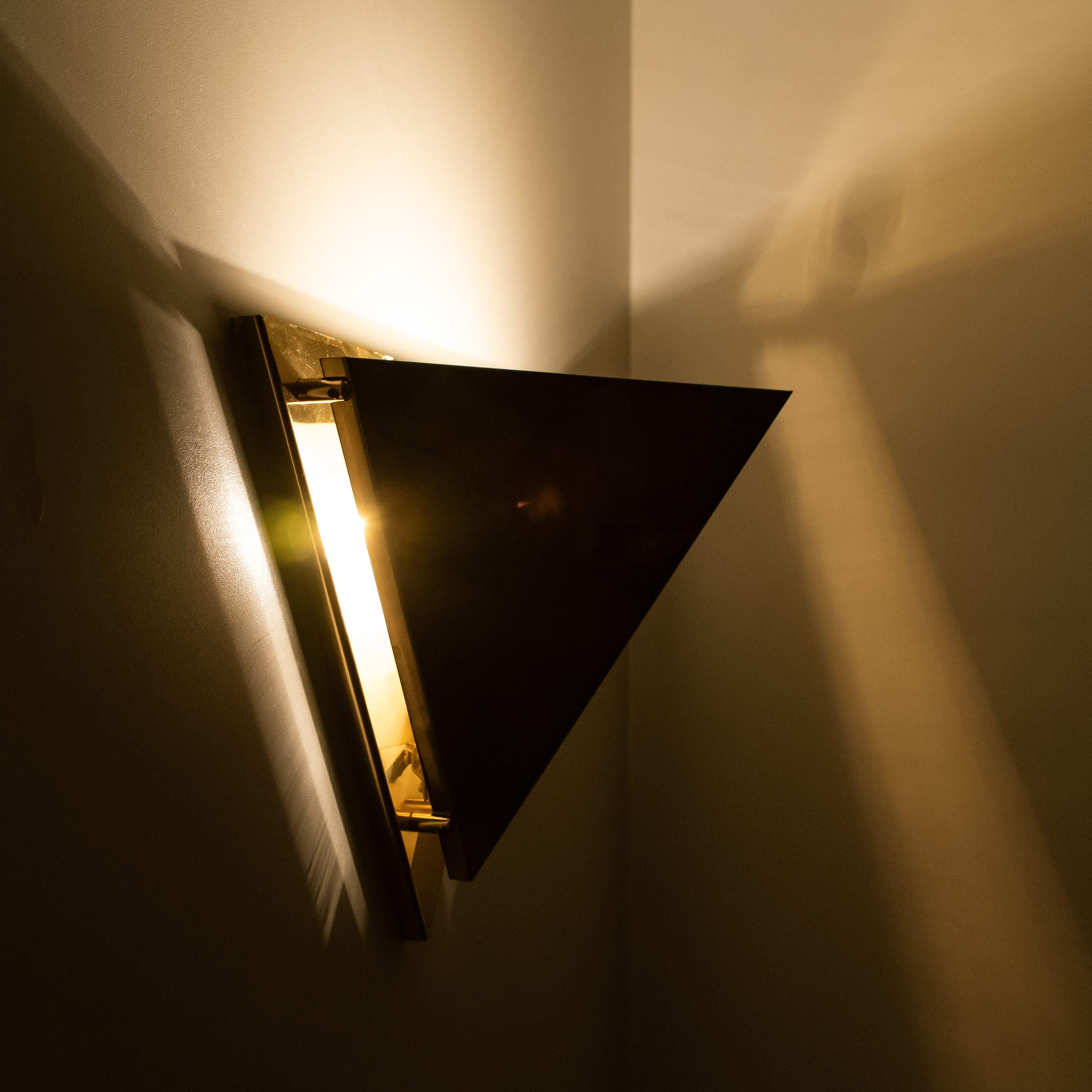1 of the 5 Pyramid Shaped Massive Brass Wall Lamps, 1970s In Good Condition In Rijssen, NL