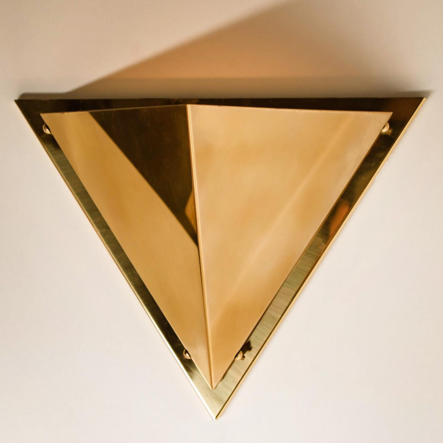 German 1 of the 5 Pyramid Shaped Massive Brass Wall Lamps, 1970s For Sale