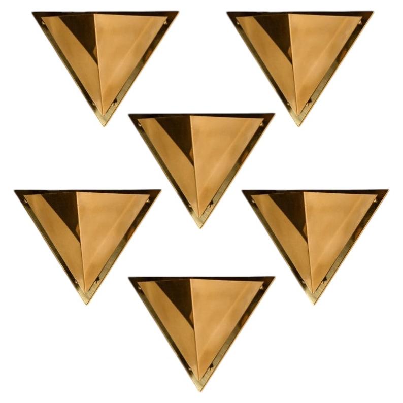 1 of the 2 Pyramid Shaped Massive Brass Wall Lamps, 1970s