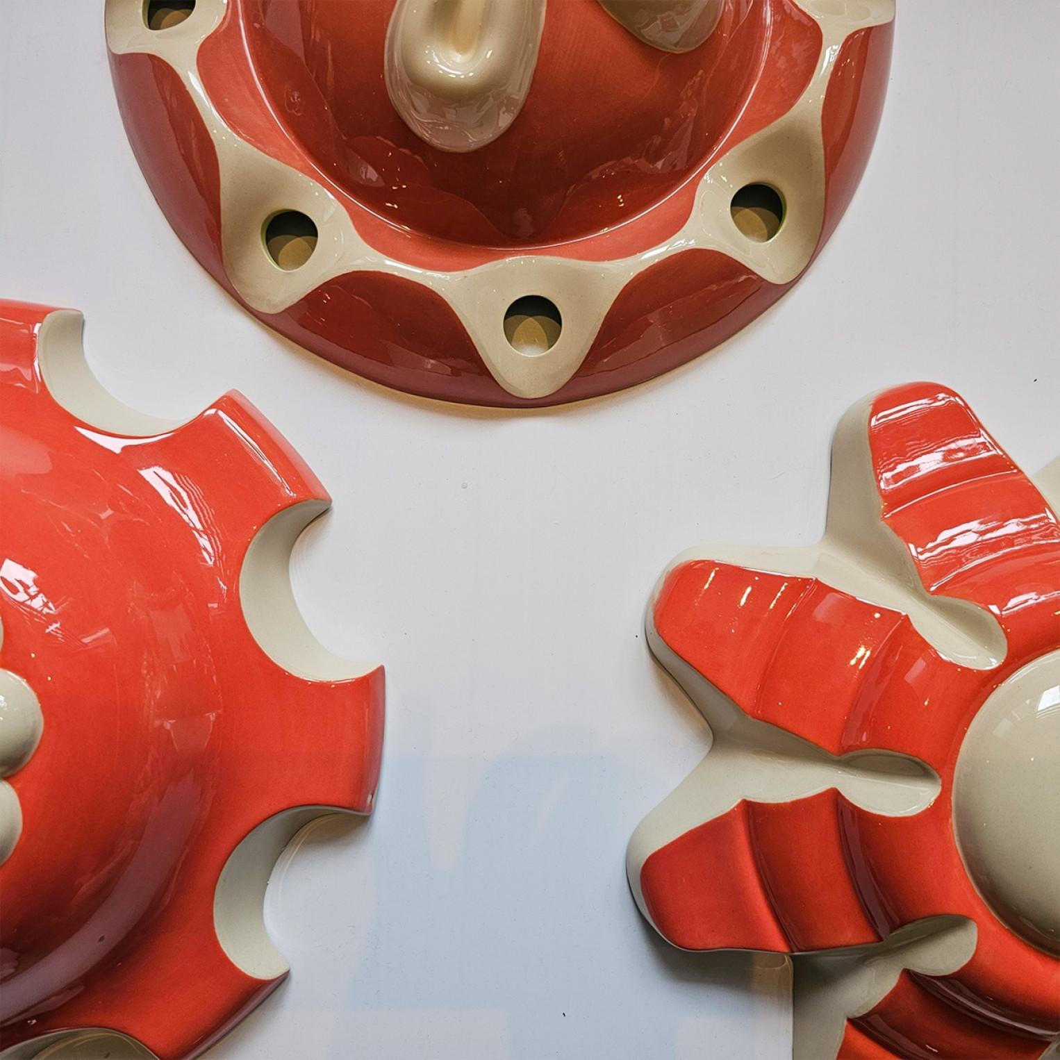 Dutch 1 of the 5 Red Ceramic Lamps, Rosettes by Jeanine Keizer, 1990 For Sale