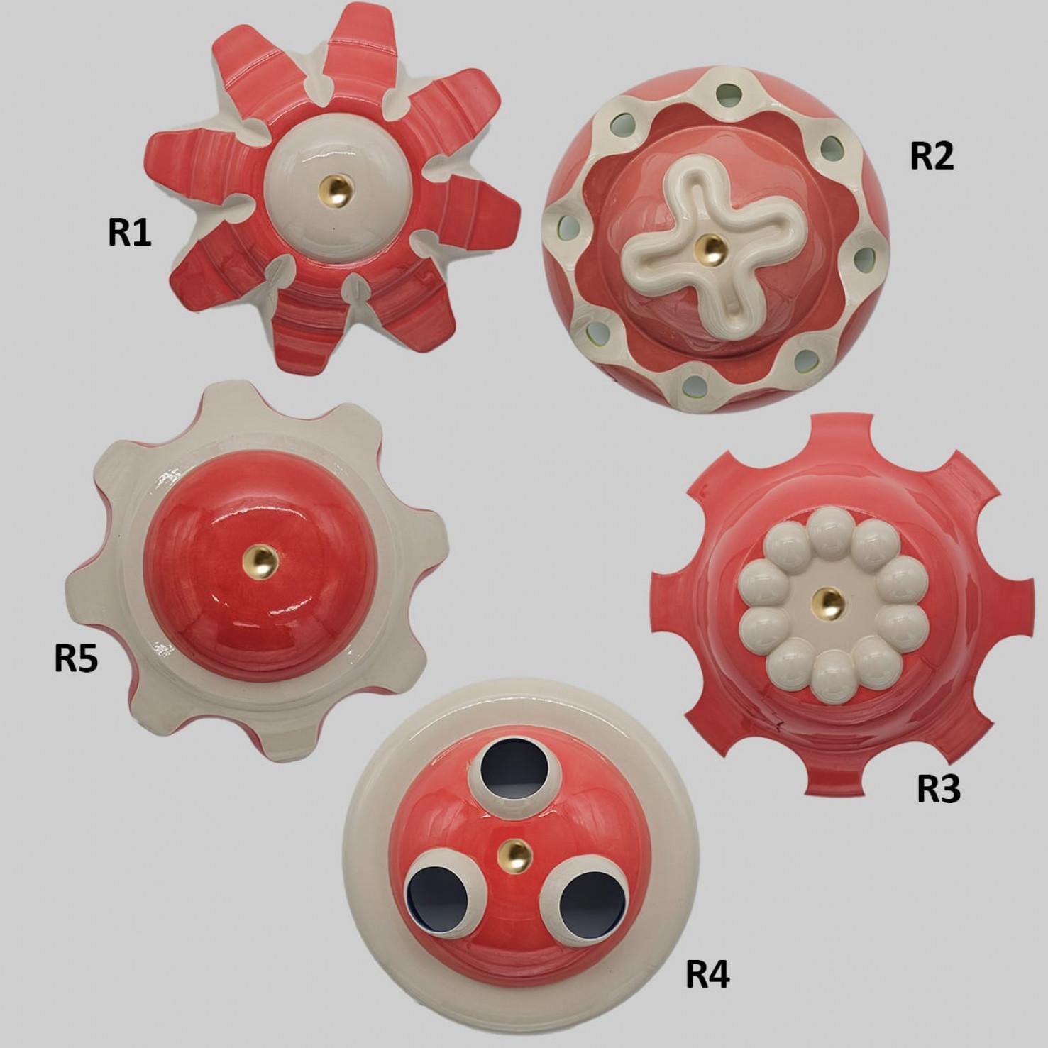 1 des 5 lampes en céramique rouge, Rosettes par Jeanine Keizer, 1990 en vente 1