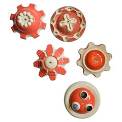 1 of the 5 Red Ceramic Lamps, Rosettes by Jeanine Keizer, 1990