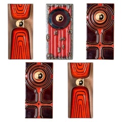 1 of the 5 Red Orange Brown Ceramic Wall Lights, Germany, 1970