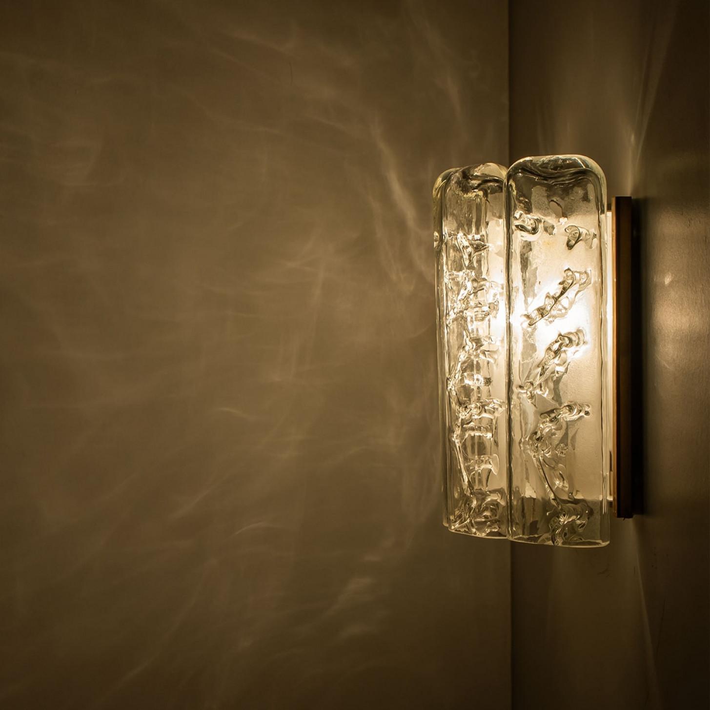 1 of the 5 Structured Blown Glass and Brass Wall Sconces by Doria, 1960 For Sale 4
