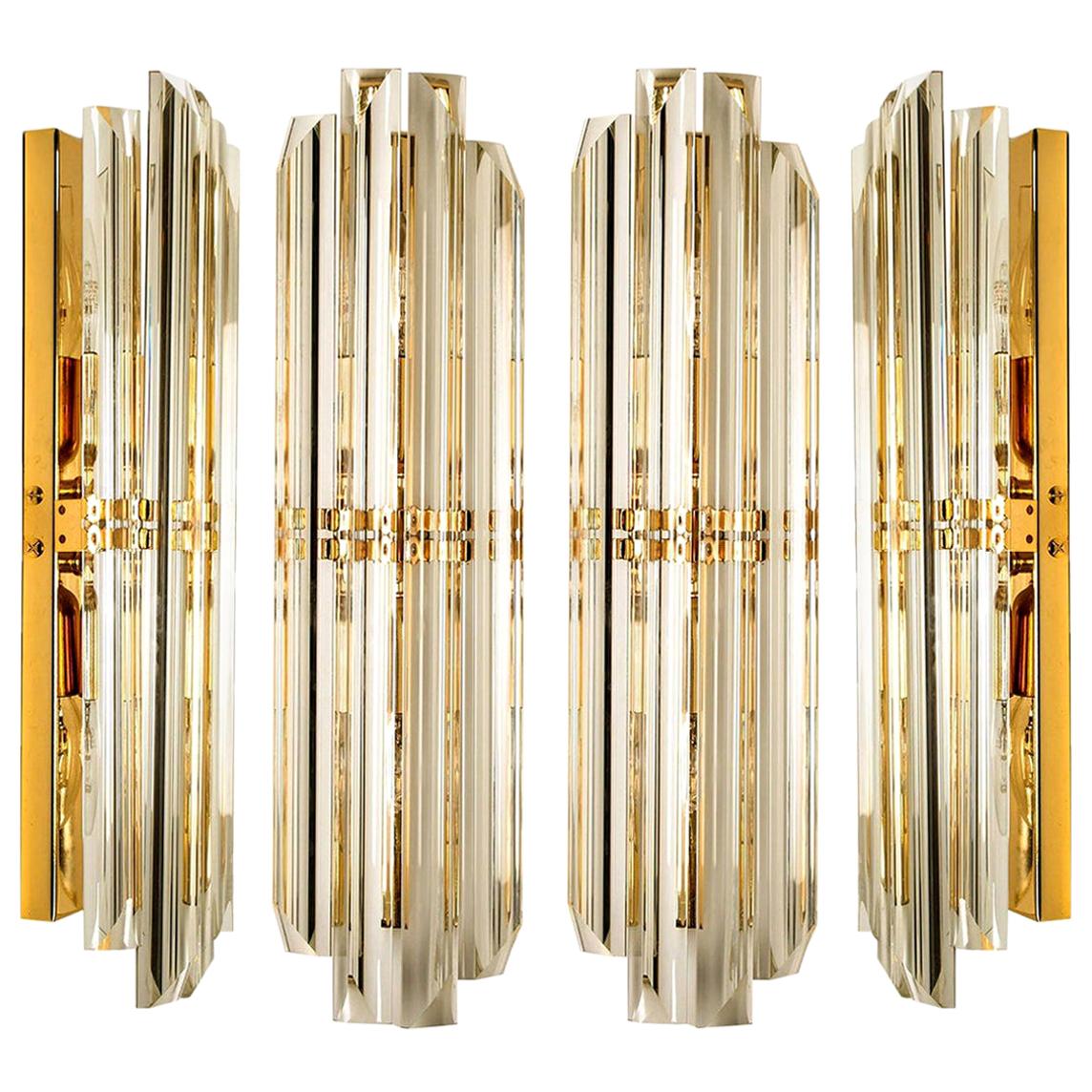 1 of the 5 Venini Style Murano Glass and Gilt Brass Sconces, 1960s