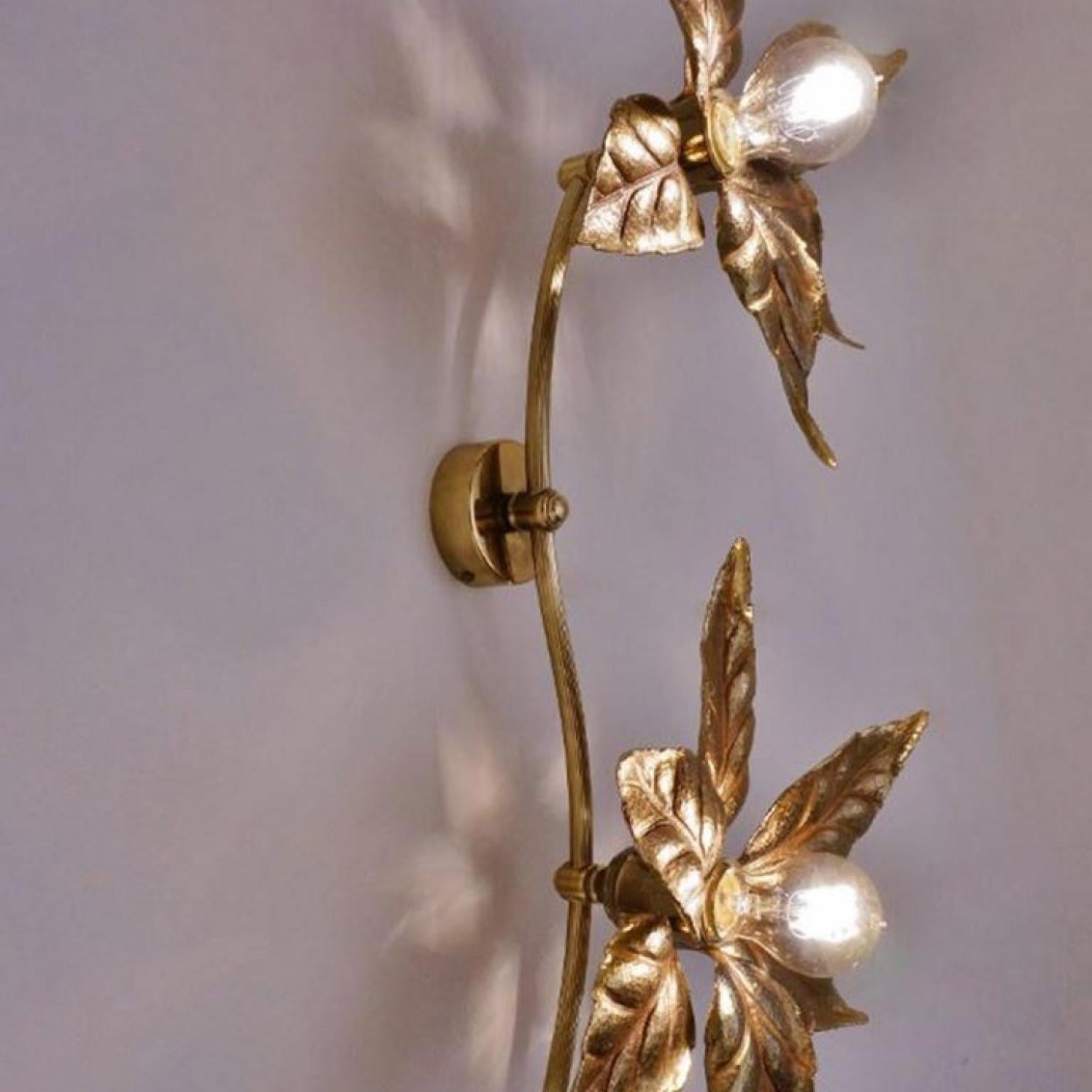 1 of the 5 Willy Daro Style Brass Double Flower Wall Lights, 1970s For Sale 3