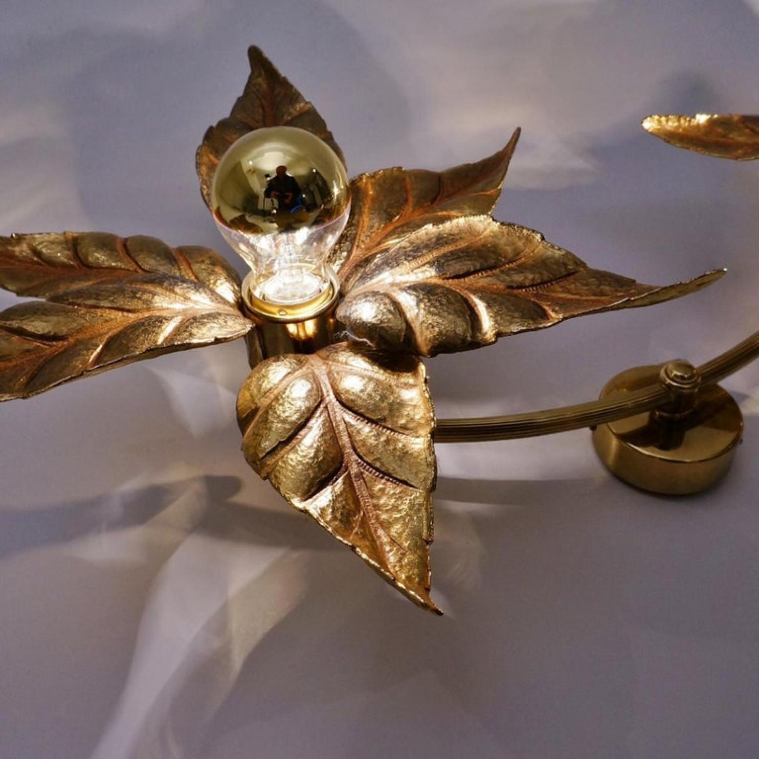 1 of the 5 Willy Daro Style Brass Double Flower Wall Lights, 1970s For Sale 5