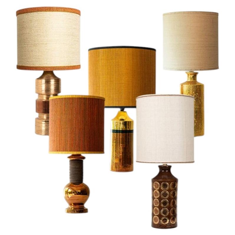 1 of the 5 XL Gold Warm Tones Table Lamps, Custom Silk Lamp Shades by R. Houben