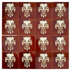 1 der 50 Jugendstil-Keramikfliesen von Gilliot Fabrieken Te Hemiksem, um