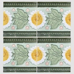 1 of the 55 Green White Tiles with Yellow Flower Pattern, Maison Helman