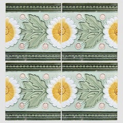 1 de las 55 Baldosas Verdes Blancas con Dibujo de Flores Amarillas, Maison Helman