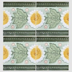 1 of the 55 Green White Tiles with Yellow Flower Pattern, Maison Helman