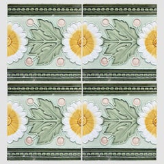1 of the 55 Green White Tiles with Yellow Flower Pattern, Maison Helman