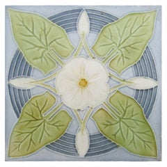 1 dei 14 pezzi di mattonelle Jugendstil con bindweed grigio-blu, circa 1940