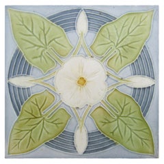 1 of the 14 Pieces of Jugendstil Tiles with Greyblue Bindweed, circa 1940