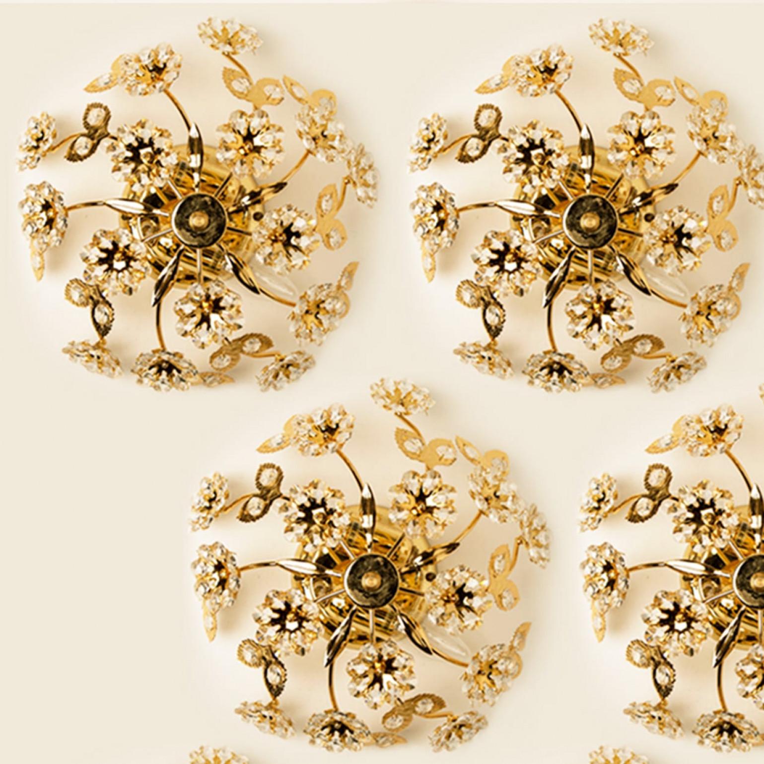 1 of the 5=several Gold-Plated Flower Wall Lights/ Flushmounts by Palwa in vendita 3