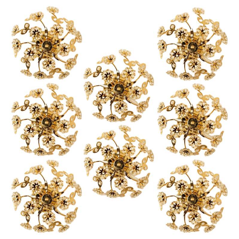 1 of the 5=several Gold-Plated Flower Wall Lights/ Flushmounts by Palwa