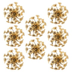 1 of the 5=several Gold-Plated Flower Wall Lights/ Flushmounts by Palwa