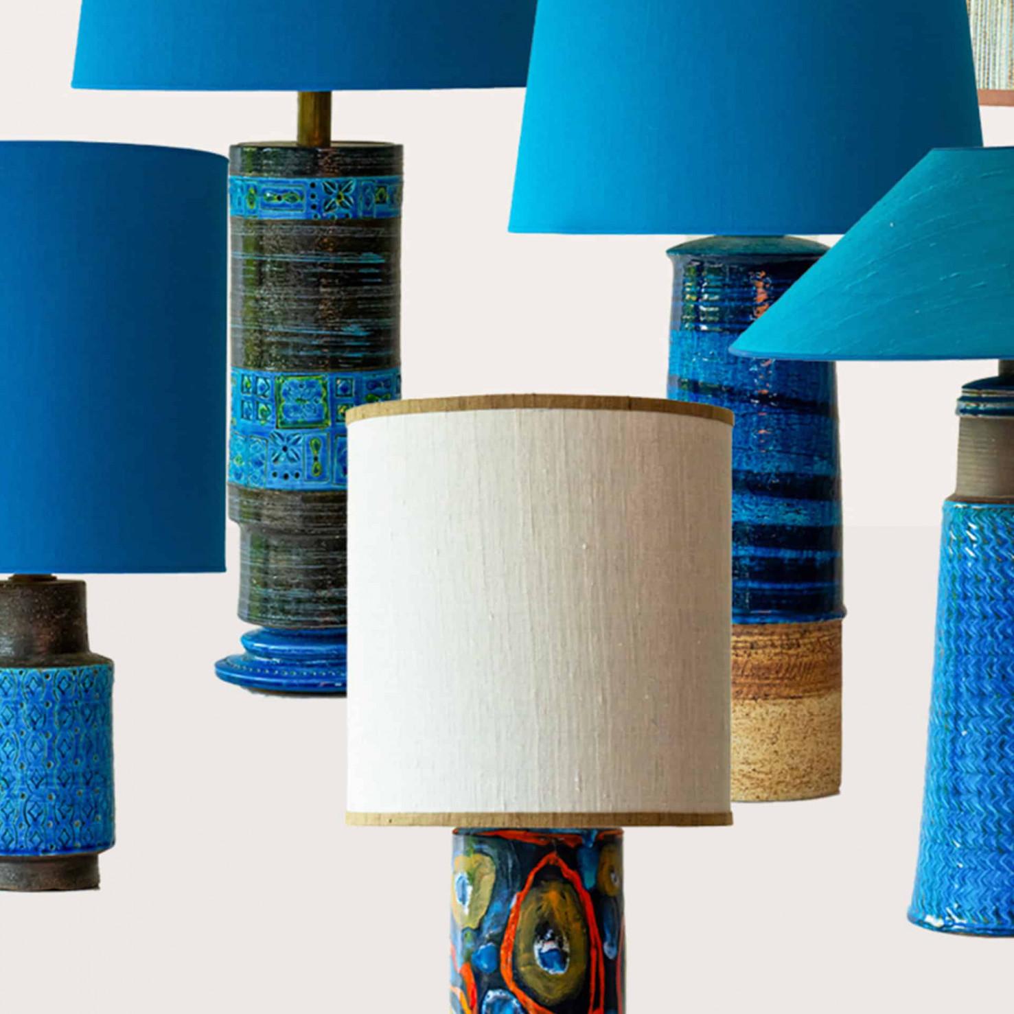 Italian 1 of the 6 Bitossi Lamps, Custom Silk Lamp Shades by R. Houben For Sale