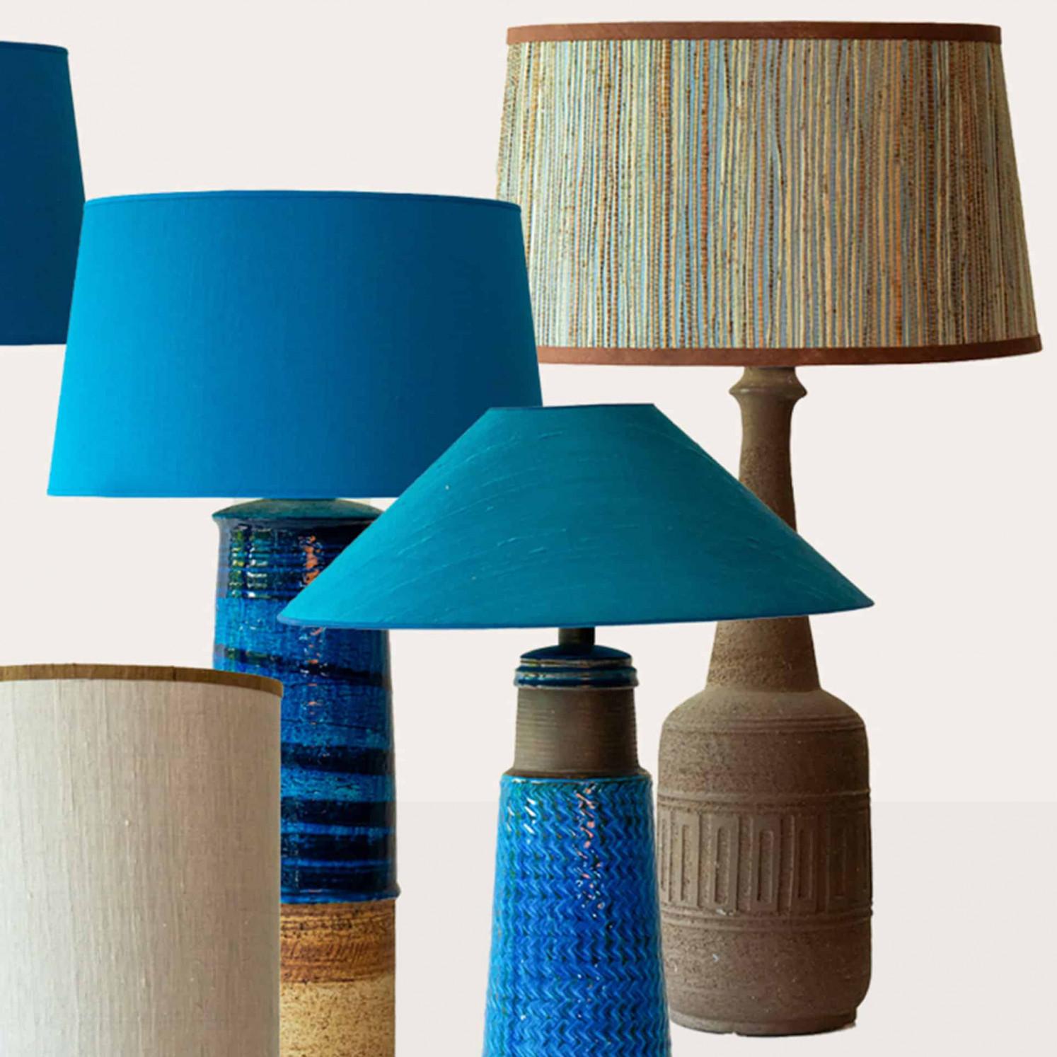 1 of the 6 Bitossi Lamps, Custom Silk Lamp Shades by R. Houben In Good Condition For Sale In Rijssen, NL