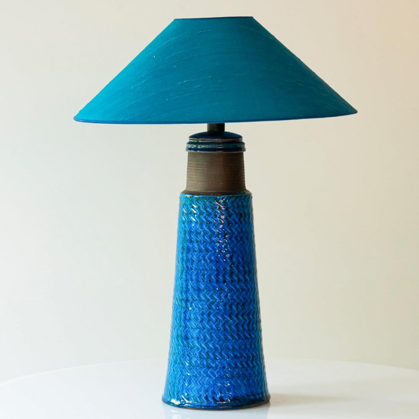Late 20th Century 1 of the 6 Bitossi Lamps, Custom Silk Lamp Shades by R. Houben For Sale