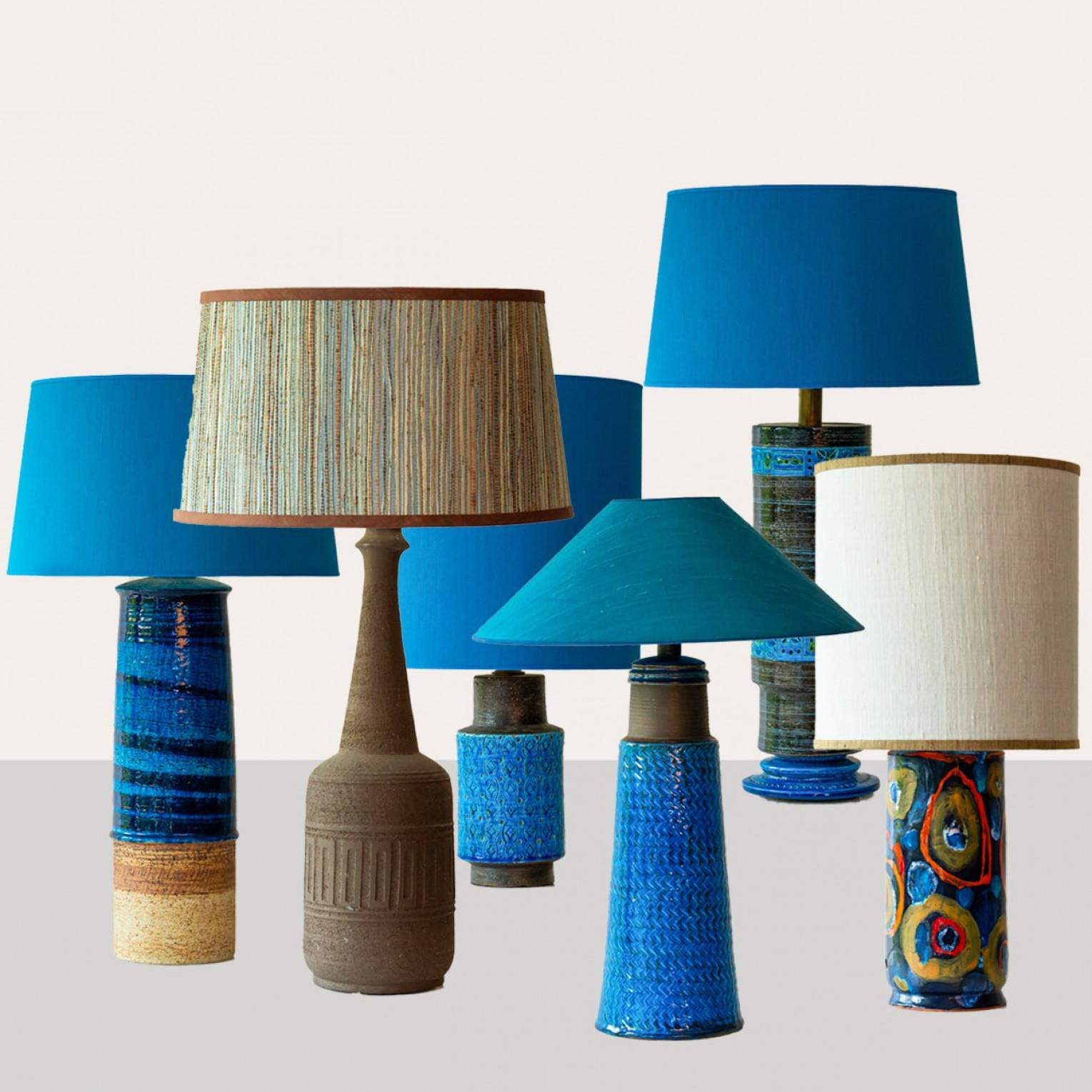 Ceramic 1 of the 6 Bitossi Lamps, Custom Silk Lamp Shades by R. Houben For Sale