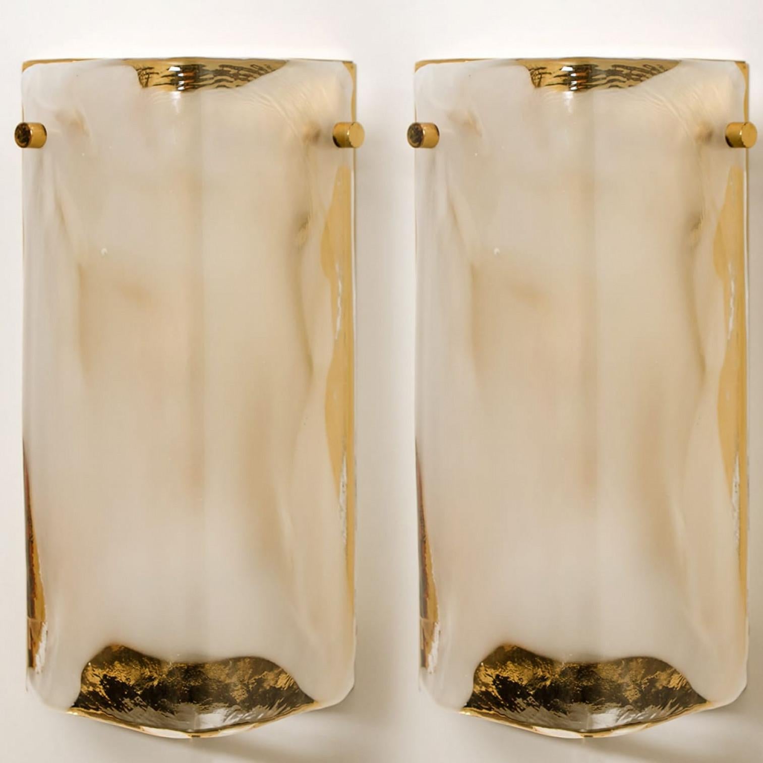 1 of the 6 Brass and Opal Clear Glass Wall Lights by J.T. Kalmar, 1960s en vente 2