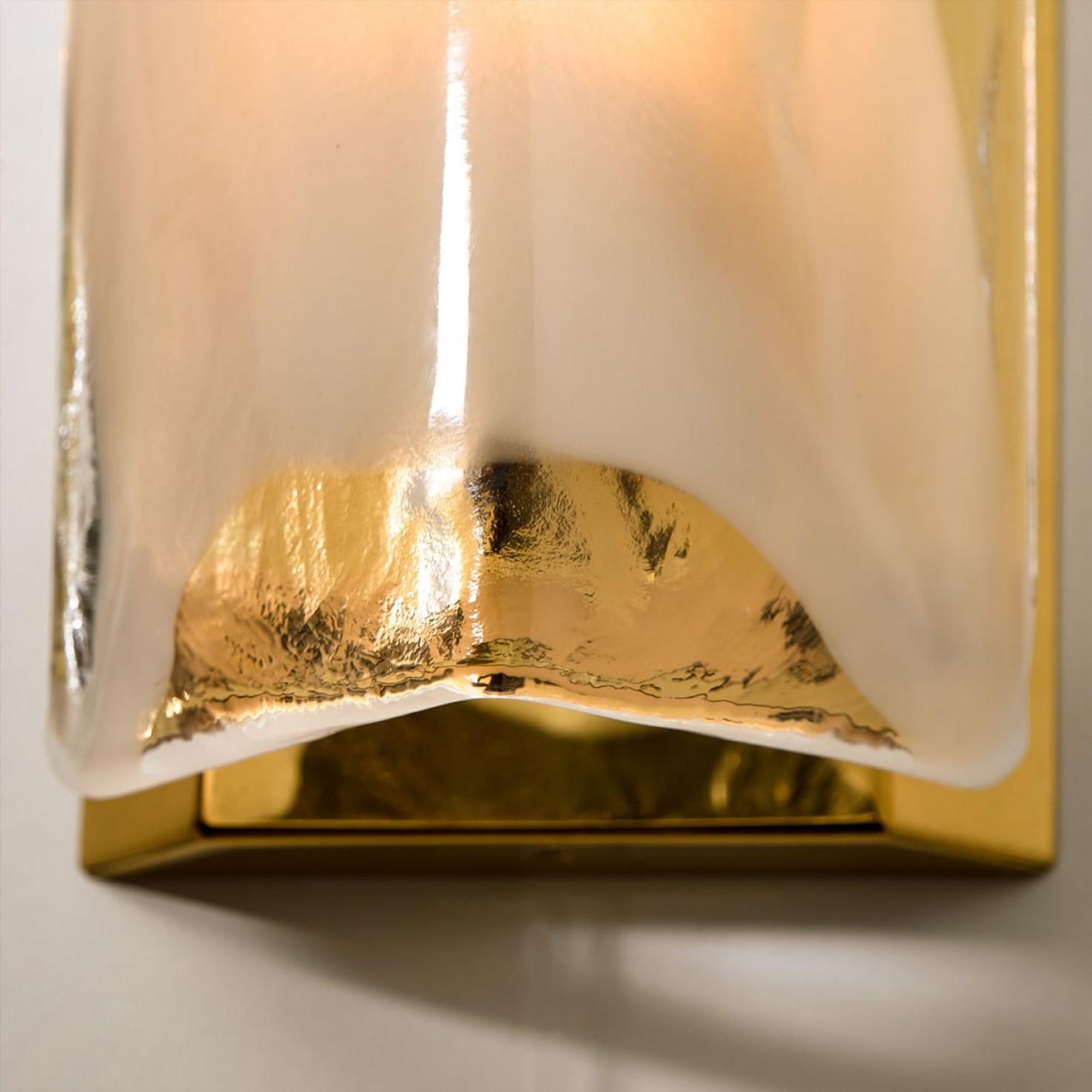 Autre 1 of the 6 Brass and Opal Clear Glass Wall Lights by J.T. Kalmar, 1960s en vente
