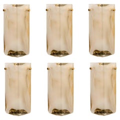 1 of the 6 Brass and Opal Clear Glass Wall Lights by J.T. Kalmar, 1960s