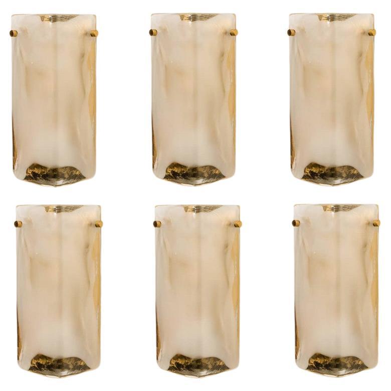 1 of the 6 Brass and Opal Clear Glass Wall Lights by J.T. Kalmar, 1960s For Sale