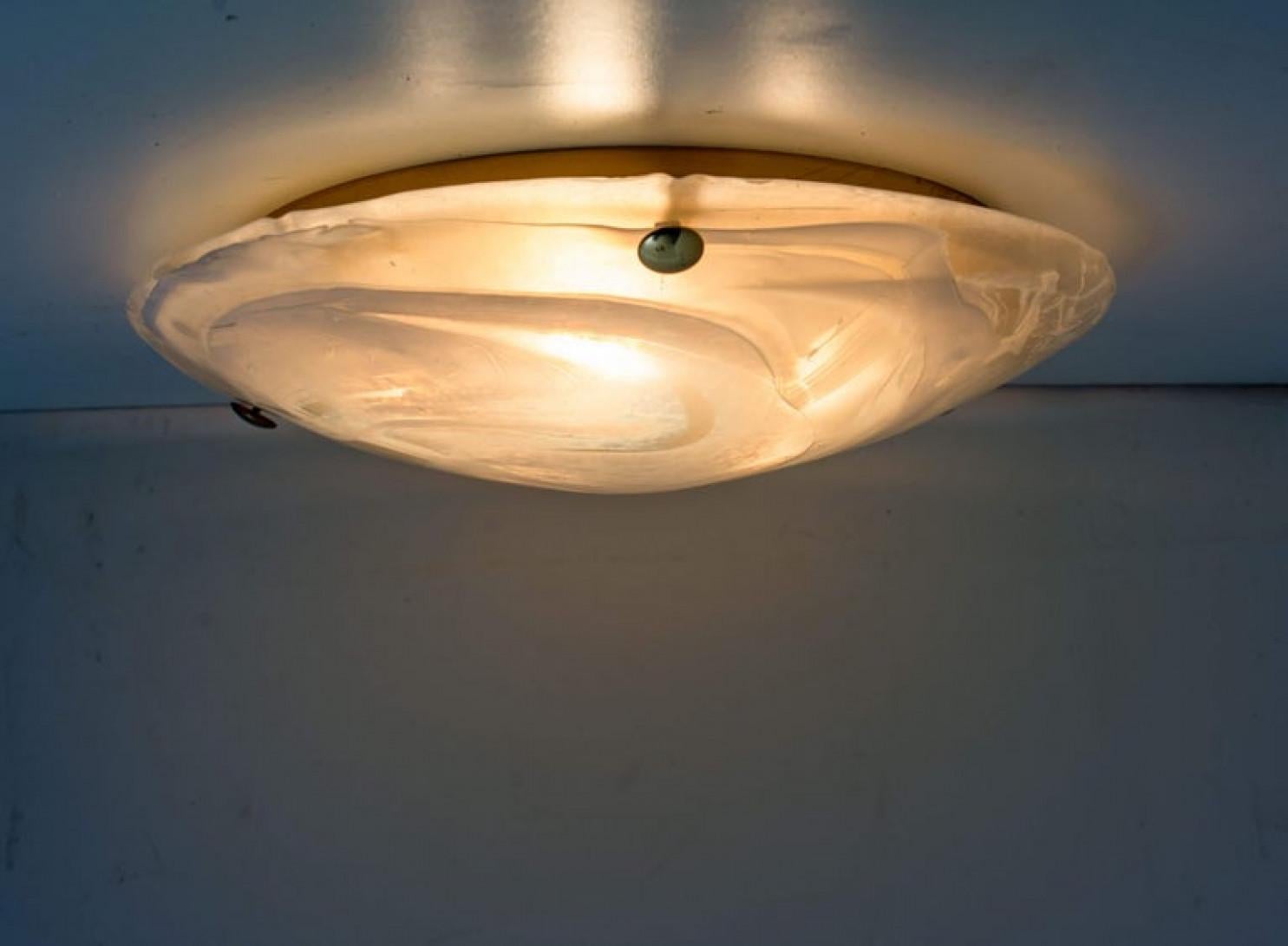 1 of The 6 Brass Massive Murano Glass Wall Lights or Flush mounts, Two Sizes In Good Condition For Sale In Rijssen, NL