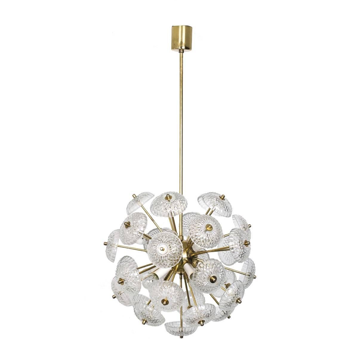 1 of the 6 Cascade Brass and Glass Chandeliers in the Manner of Emil Stejnar For Sale 1