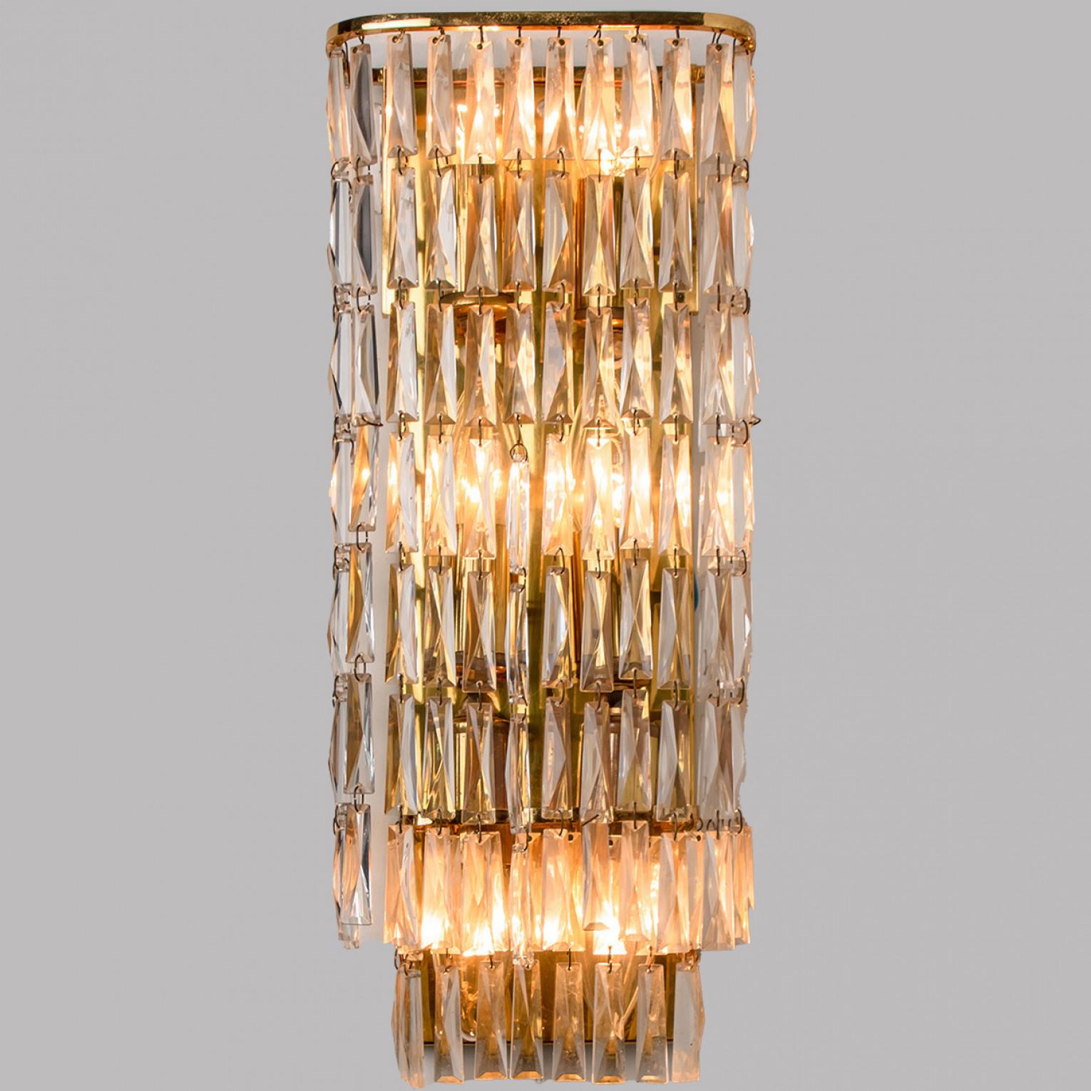 1 of the 6 Clear Gold, Glass Messing Crystal Wall Lights, Bakalowits, 1970 For Sale 4