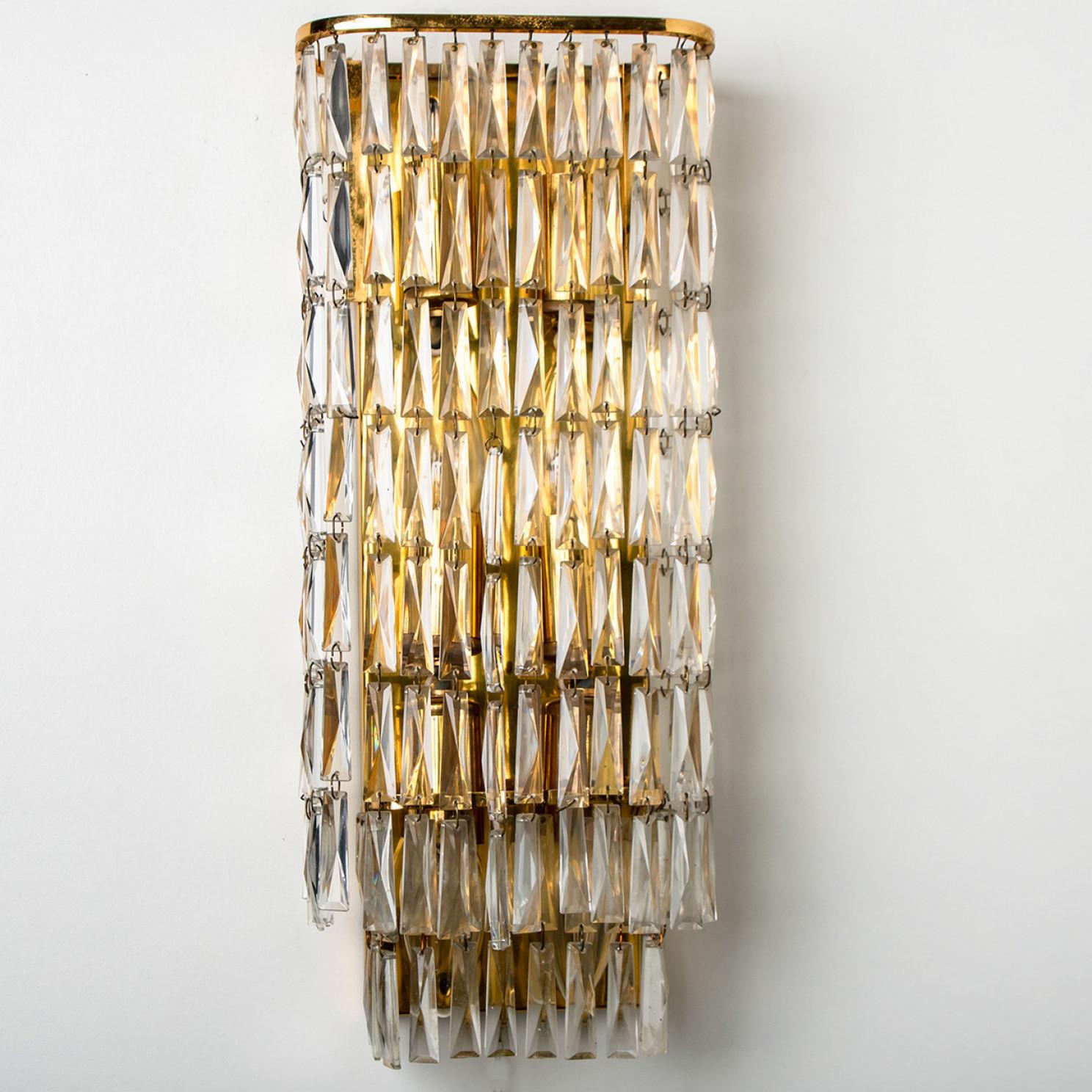 Austriaco 1 delle 6 luci da parete in cristallo Clear Gold, Bakalowits, 1970 in vendita